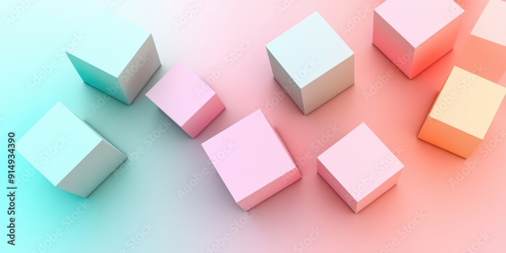 Obraz premium A vibrant arrangement of pastel-colored cubes on a soft gradient background, perfect for modern design and abstract concepts.