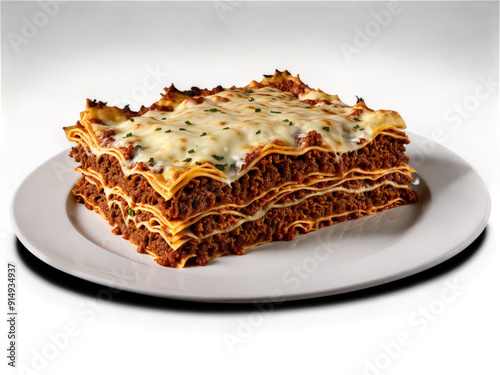 Lasagna with layers of pasta meat sauce and cheese