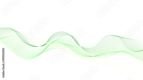Elegant curve background with blue and green gradient. Abstract background with green glowing geometric wavy lines. 