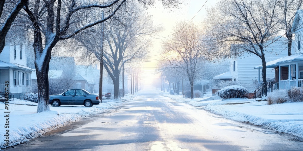 Snowy Street in a Suburb. Snowy Street in a Suburb.