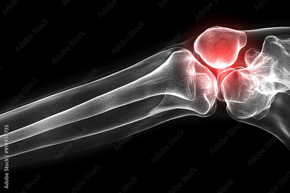An X-ray image of a knee joint showing signs of degeneration, with ...