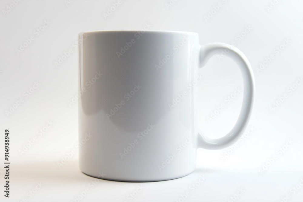 A plain white mug set against a clean, minimalistic background, ideal for use in branding or product presentations, offering ample copy space. A plain white mug set against a clean, minimalistic background, ideal for use in branding or product presentations, offering ample copy space.