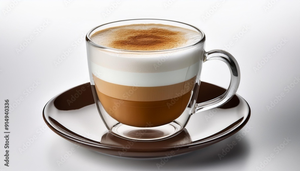 Contemporary Brew: A Stylish Latte in a Crystal-Clear Glass Against a Pure White Canvas Contemporary Brew: A Stylish Latte in a Crystal-Clear Glass Against a Pure White Canvas