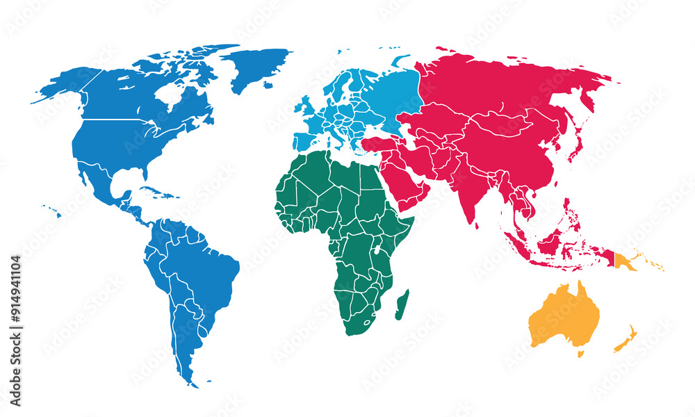 Obraz premium Map of the world with individual modern colorful for website layouts,background, education, precise, customizable, Travel worldwide,map silhouette backdrop,earth geography,political,reports.