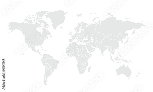 World map Grayscale,isolated on white background for website layouts,background,education, precise,customizable,Travel worldwide,map silhouette backdrop,earth geography, political,reports.