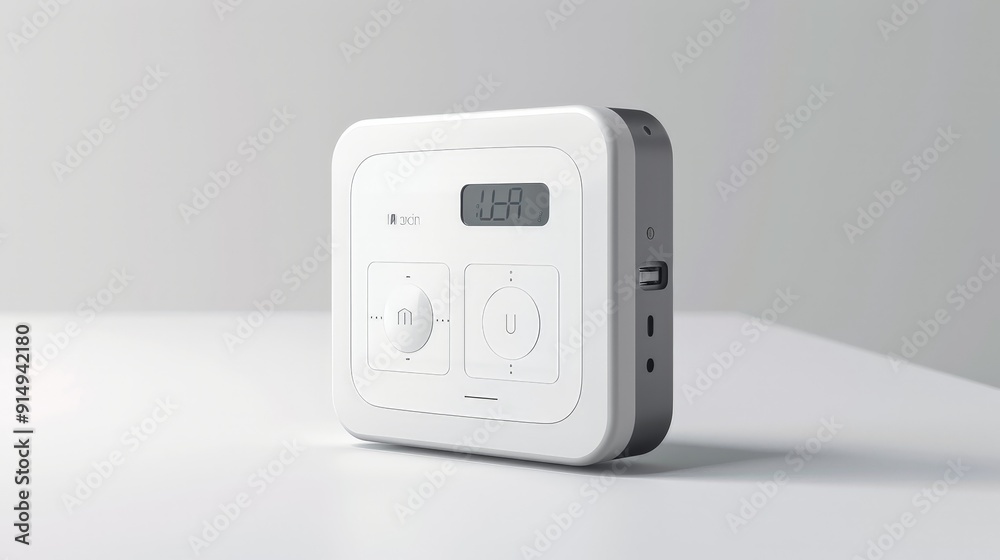 An image of a cutting-edge AI-powered home automation device with integrated sensors and a clean interface, isolated on a white background to highlight its user-friendly and advanced design. An image of a cutting-edge AI-powered home automation device with integrated sensors and a clean interface, isolated on a white background to highlight its user-friendly and advanced design.