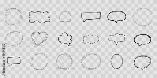 Speech bubble frame scribble fast hand drawing, pent or marker drawing. Comic sketch border, highlight. Cloud, heart, circle bubble chat, text box.