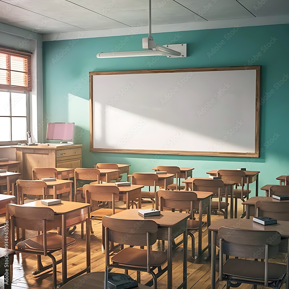 View of 3d modern empty classroom interior design by AI generative View of 3d modern empty classroom interior design by AI generative