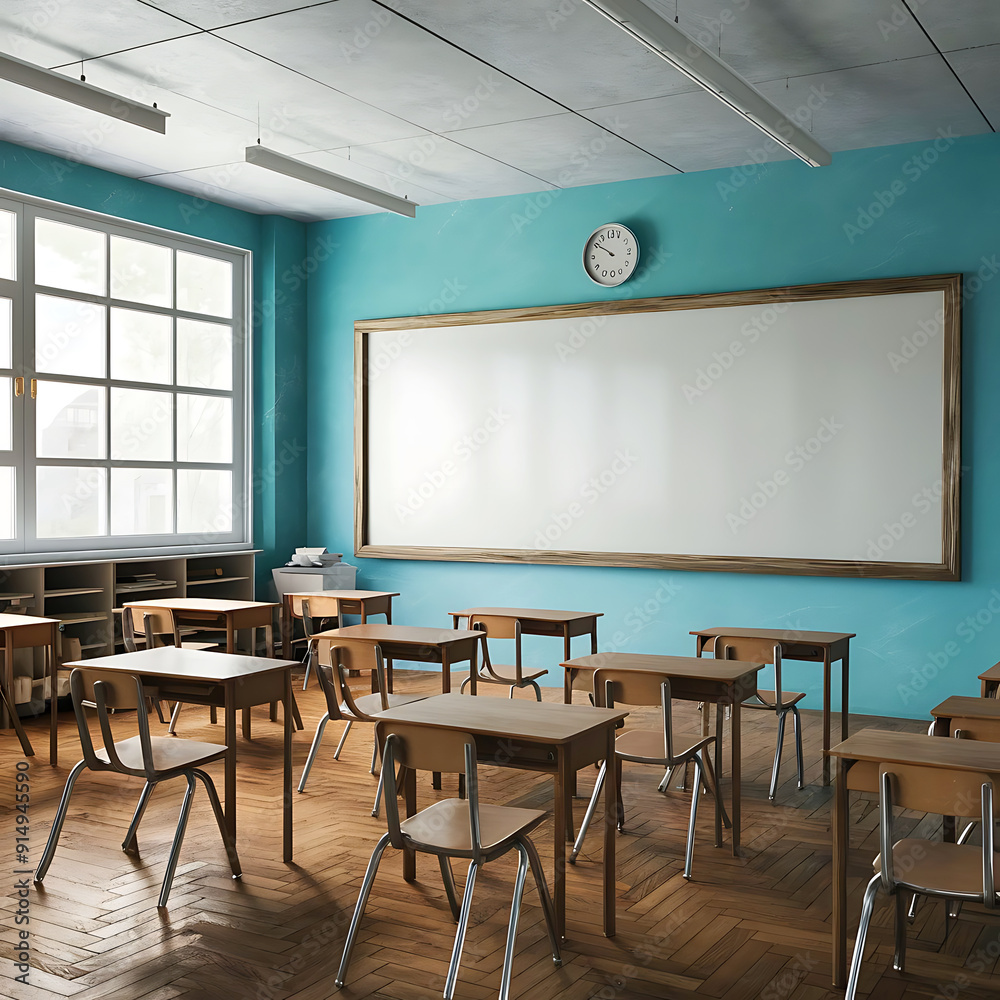 View of 3d modern empty classroom interior design by AI generative View of 3d modern empty classroom interior design by AI generative