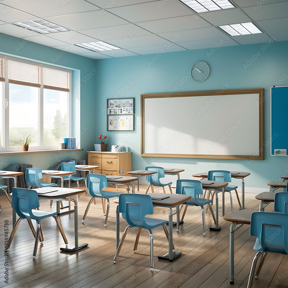 View of 3d modern empty classroom interior design by AI generative View of 3d modern empty classroom interior design by AI generative