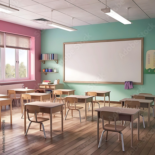 View of 3d modern empty classroom interior design by AI generative