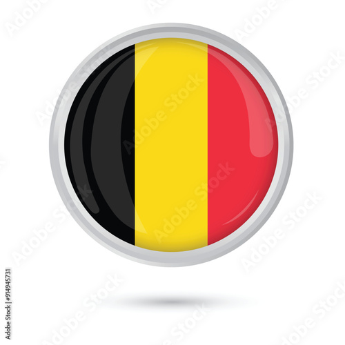 Belgium Flag glossy Round flag of Belgium in circle round frame vector illustration isolated on white background national day celebration 21 july poster banner flyer social media and web. Free Download Belgium Flag glossy Round flag of Belgium in circle round frame vector illustration isolated on white background national day celebration 21 july poster banner flyer social media and web. - GFXLoad