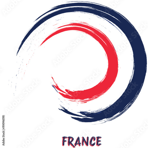 France Flag. Brush Flag of France round vector illustration isolated on white background for national day celebration 14 July Bastille Day flyer poster banner social media and web.