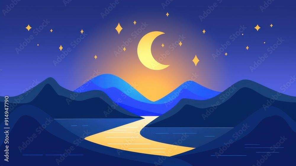 Obraz premium A serene night sky filled with a radiant moon and sparkling stars, creating a peaceful and dreamy atmosphere.