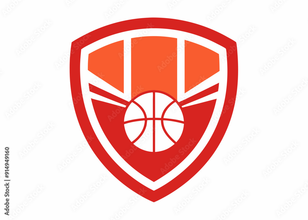 Professional Shield Logo Design with Integrated Basketball and Hoop Professional Shield Logo Design with Integrated Basketball and Hoop