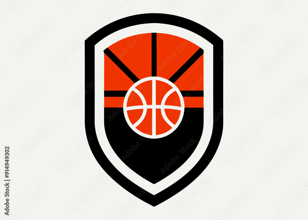 Professional Shield Logo Design with Integrated Basketball and Hoop Professional Shield Logo Design with Integrated Basketball and Hoop