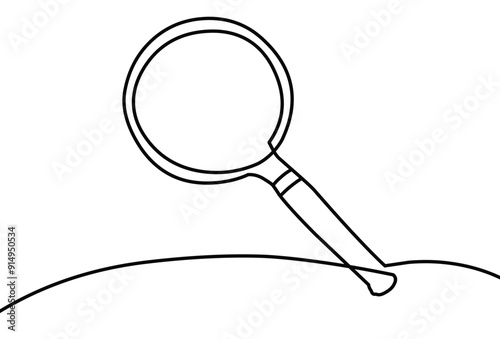Magnifying glass in continuous one line drawing. Concept of Business analysis in simple outline style. Used for logo, emblem, web banner, presentation. Doodle style