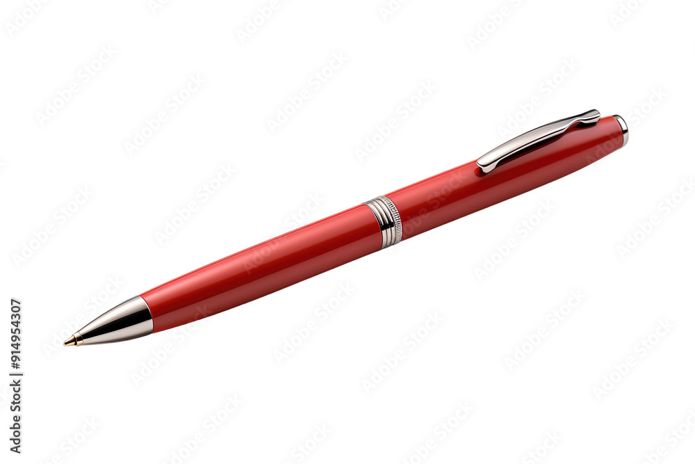 A Bright Red Pen Resting on a Modern Desk Surrounded by Notes and Inspiration at Dusk on Transparent PNG Background. A Bright Red Pen Resting on a Modern Desk Surrounded by Notes and Inspiration at Dusk on Transparent PNG Background.