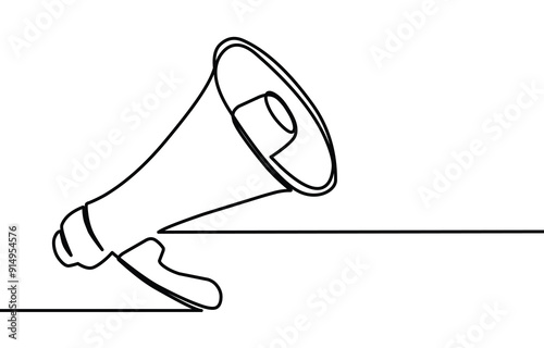 Loudspeaker one line continuous. Line art megaphone. Hand drawn vector art. Doodle vector ilustration