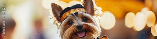 Bavarian Festive Cheer: A Joyful Yorkshire Terrier in Traditional Costume Reveling in the Beer Festival Jollity. photo