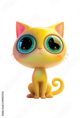 Sweet adorable yellow cat animal on white background