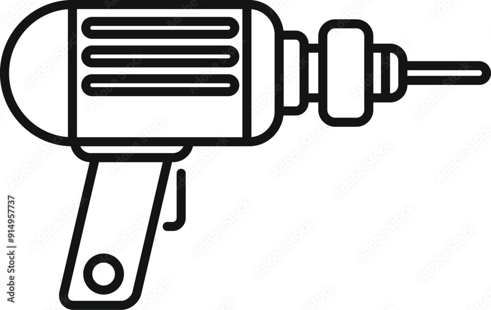 Simple line drawing of an electric drill representing renovation and building works Simple line drawing of an electric drill representing renovation and building works
