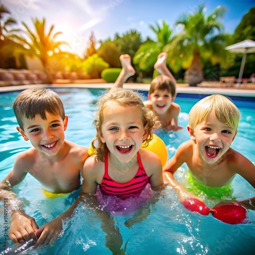 Children playing in a swimming pool