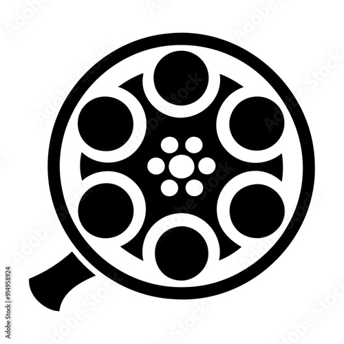 Cinematography wire reel wheel icon and vector illustration