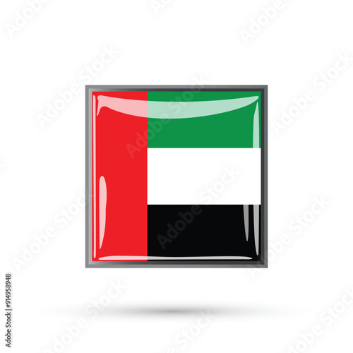 UAE Flag isolated on white background square glossy and shining . Vector illustration of United Arab Emirates flag square shape for national day of uae celebration 2 December.