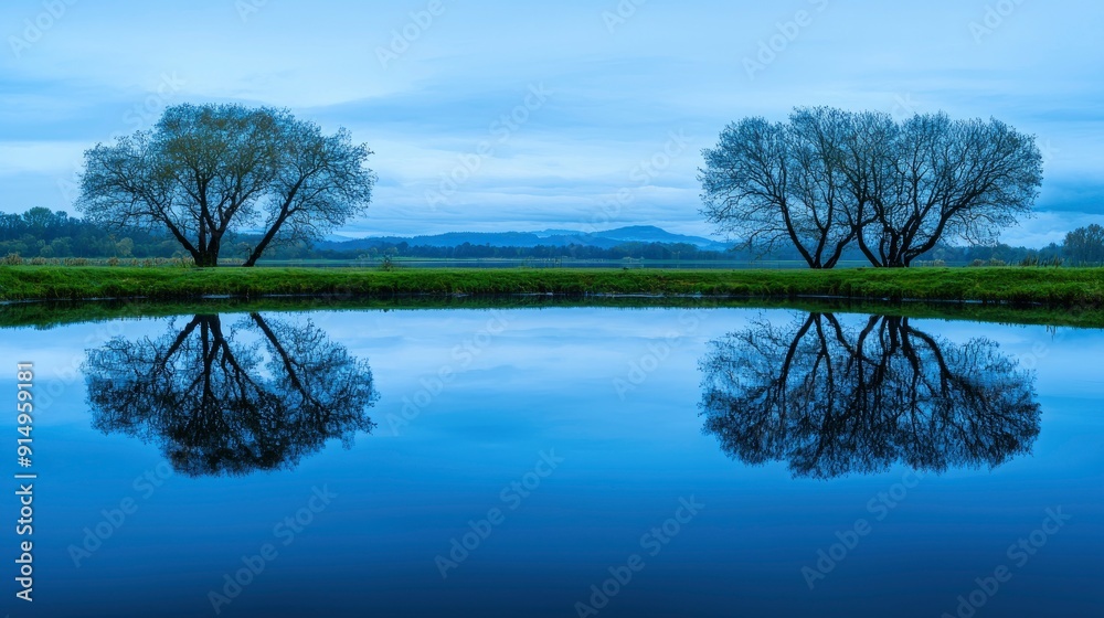 Obraz premium Abstract reflections, mirrored images, cool tones Background