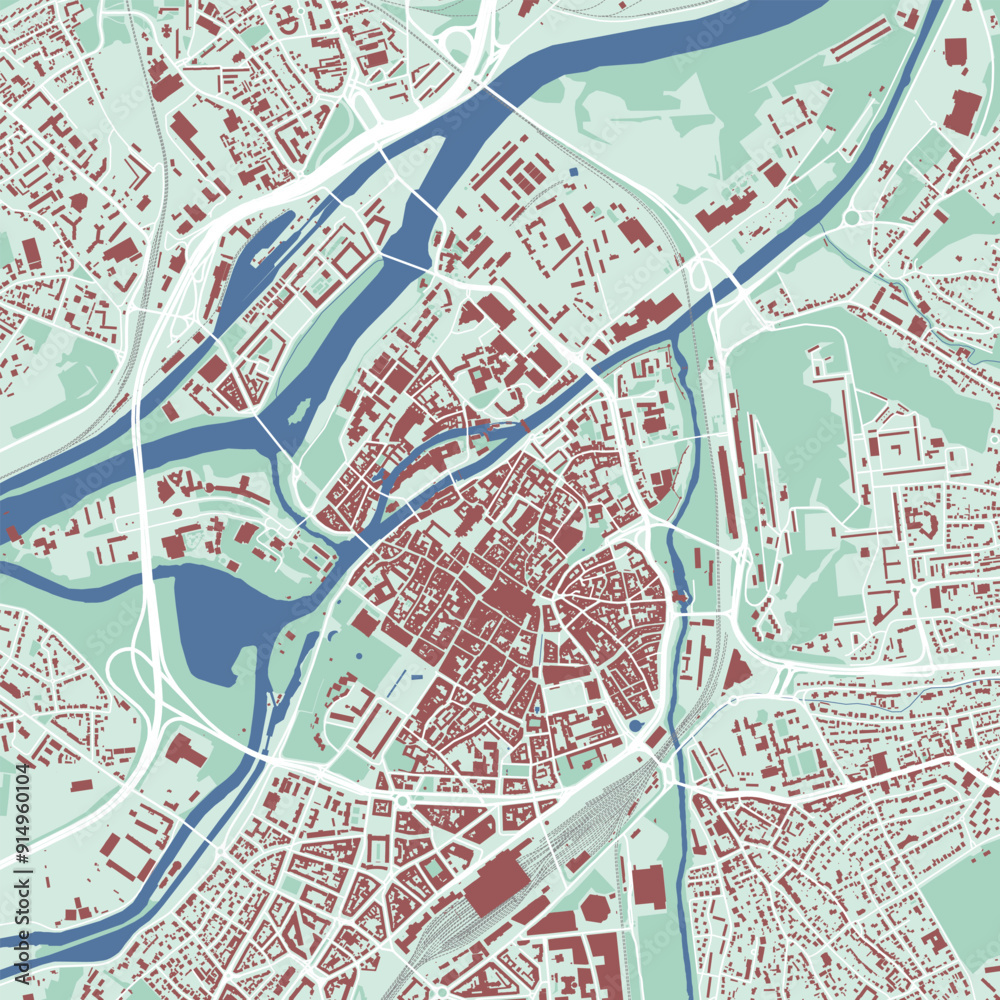 Obraz premium Metz map, France. City map, streetmap with buildings and roads, parks and rivers.