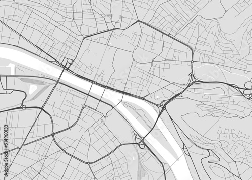 Grayscale Rouen map, city in France. Streetmap municipal area.