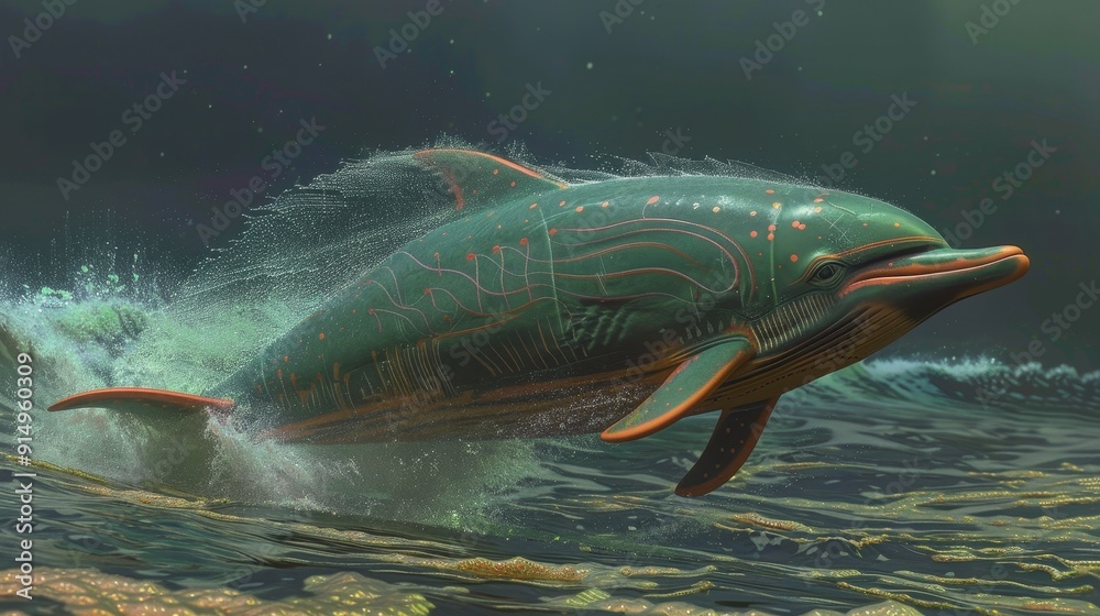 Obraz premium A Mystical Dolphin Leaps Through the Ocean