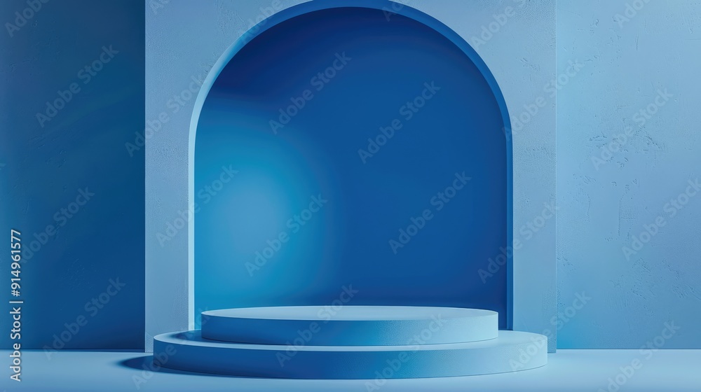 Fototapeta premium Geometric podium on blue abstract background for product display.