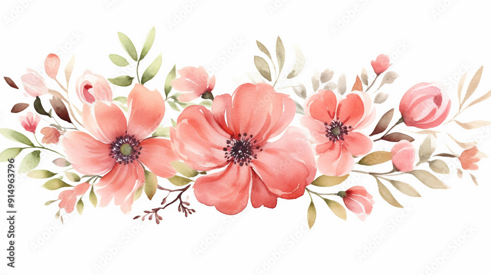 Fototapeta premium Watercolor floral border