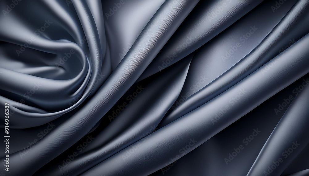 Obraz premium Smooth, dark blue silk fabric draping elegantly, creating folds and shadows in a luxurious textile texture