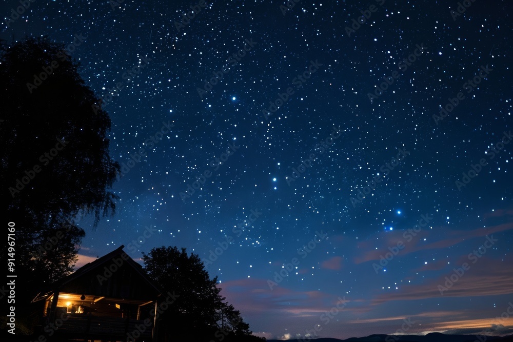 Experience the beauty of twinkling stars with a star guide under a clear sky Experience the beauty of twinkling stars with a star guide under a clear sky