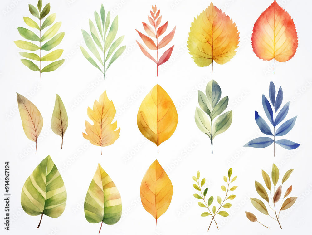 Fototapeta premium Watercolor leaf clipart