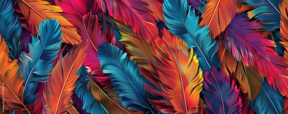 Vibrant Feathers in Colorful Arrangement Vibrant Feathers in Colorful Arrangement
