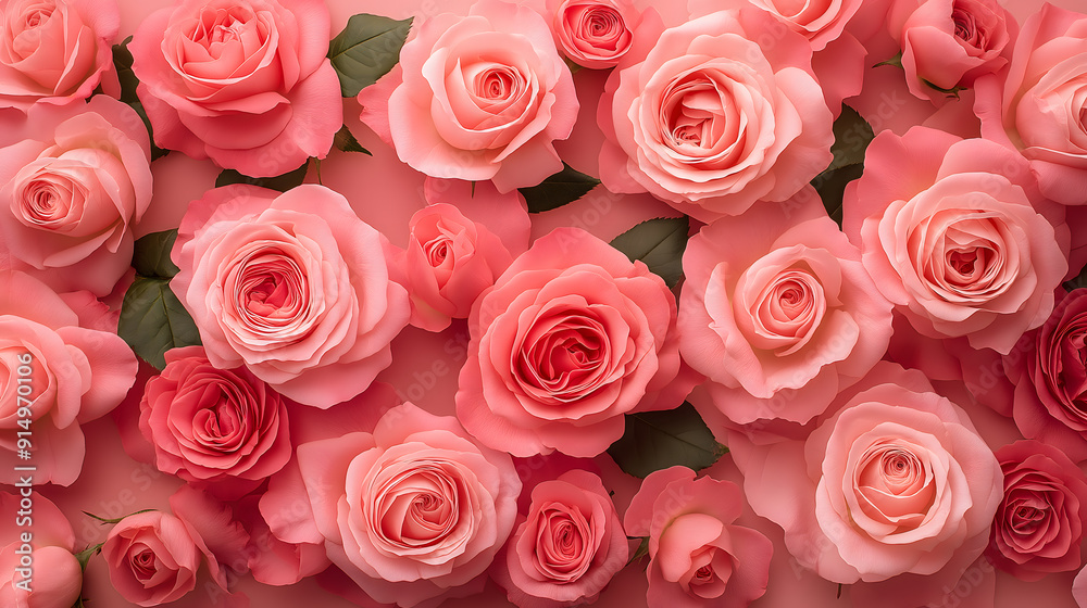 A stunning array of pink roses, creating a lush and romantic floral display A stunning array of pink roses, creating a lush and romantic floral display