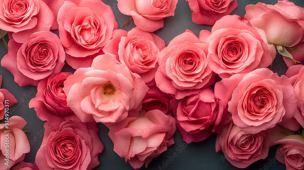 A stunning array of pink roses, creating a lush and romantic floral display A stunning array of pink roses, creating a lush and romantic floral display