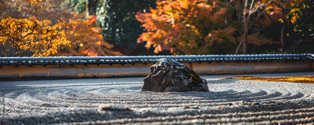 Rock in a Japanese Zen Garden with Autumn Colors Illustration Rock in a Japanese Zen Garden with Autumn Colors Illustration