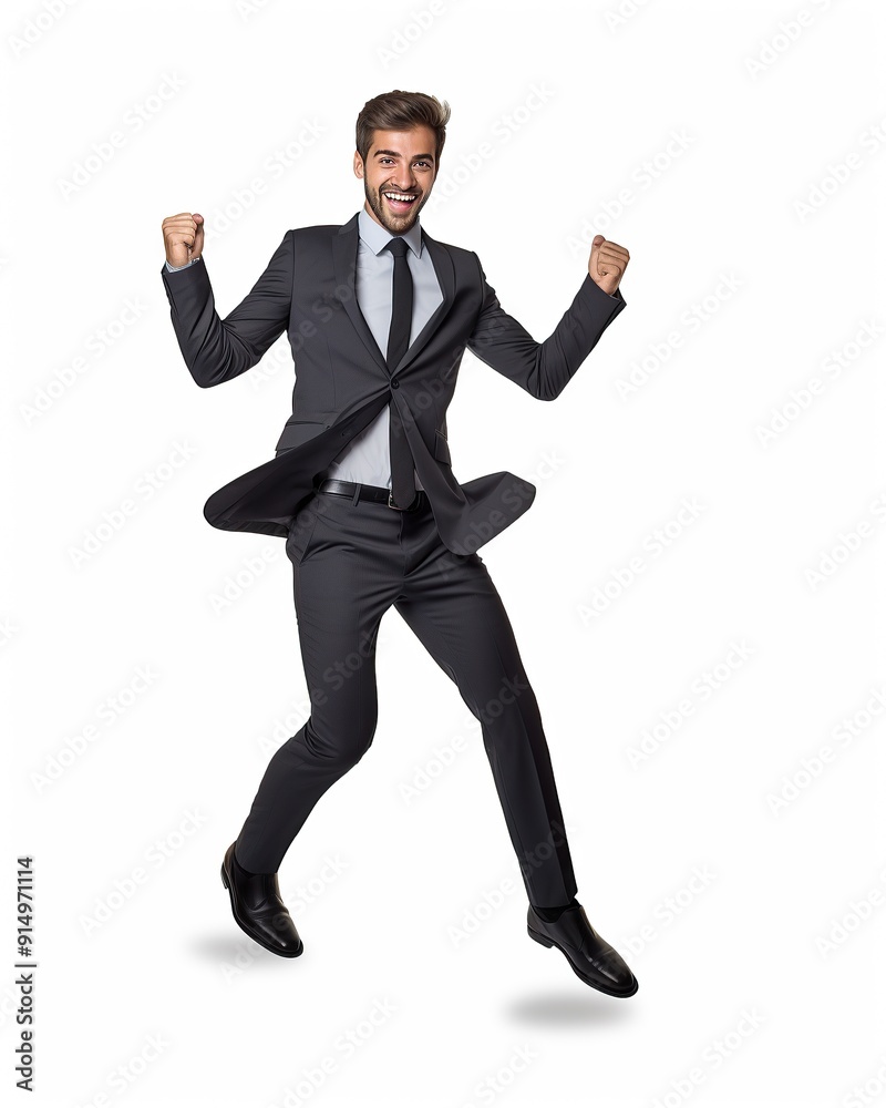 Celebrating Success: A Businessman's Triumphant Jump Celebrating Success: A Businessman's Triumphant Jump