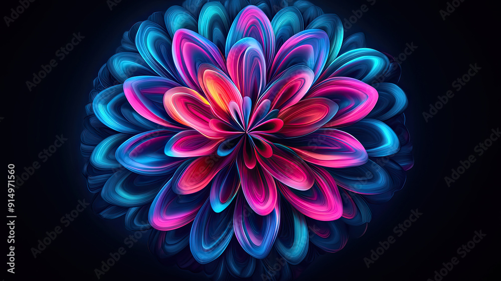 A vibrant, glowing floral pattern showcasing striking blue and pink colors, perfect for digital art and design projects. A vibrant, glowing floral pattern showcasing striking blue and pink colors, perfect for digital art and design projects.