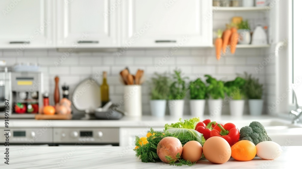 Fresh Produce and Eggs on Kitchen Countertop Fresh Produce and Eggs on Kitchen Countertop