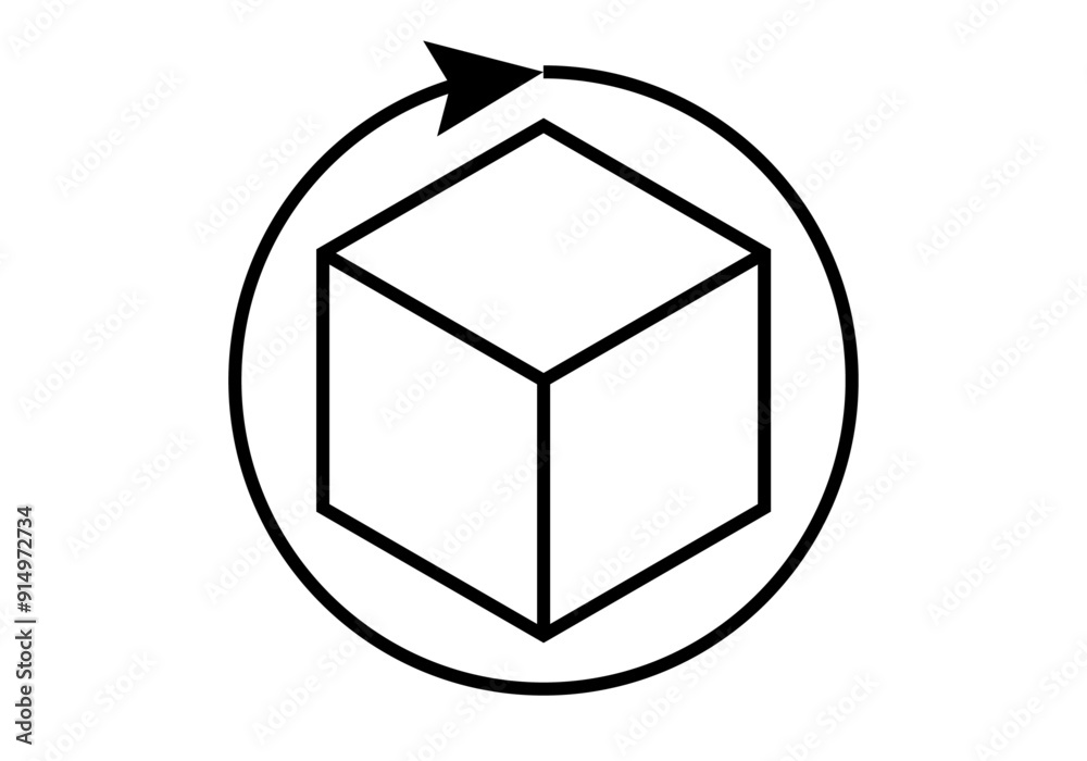 Icono negro de cubo con flecha circular representando rotación Icono negro de cubo con flecha circular representando rotación