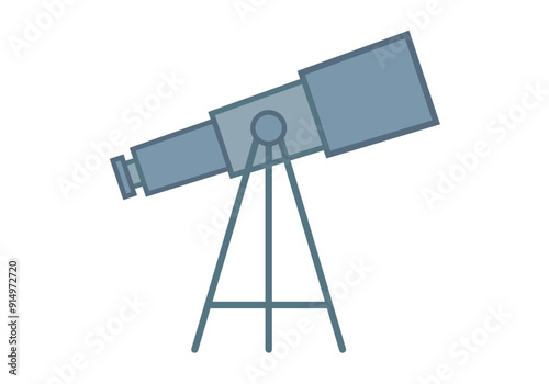 Telescopio azul de astrónomo en fondo blanco