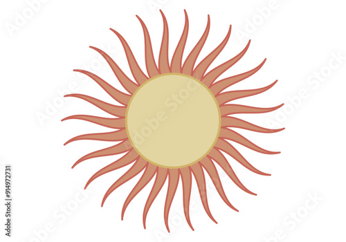 Sol de rayos naranjas de verano en fondo blanco