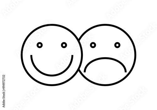 Icono negro de emoticono feliz y triste