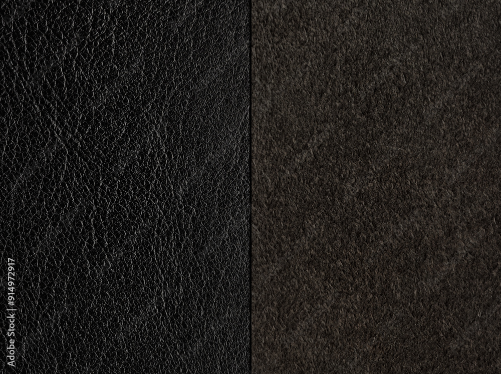 Fototapeta premium Double-sided genuine leather and suede in black. Background, texture, natural material.